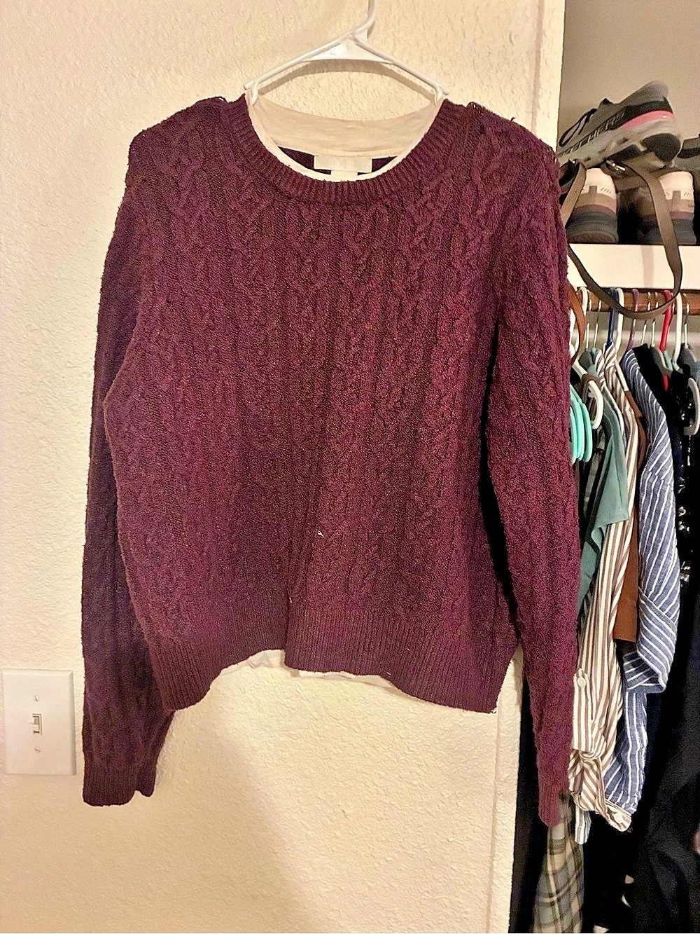 Design History Cable Knit Crewneck Sweater in Purple Size Large